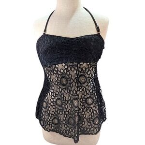 Lace Cami Tankini‎ Womens M Black Festival Lingerie Y2K Whimsigoth Fairy Grunge